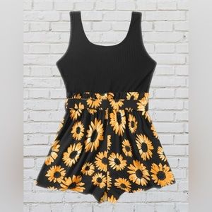 NWT SHEIN VCAY Plus Sunflower Print Belted Romper